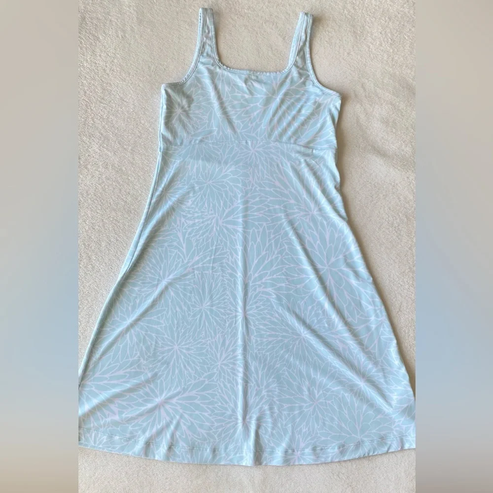 Columbia PFG Aqua Blue Floral Print Tank Dress UPF 50 Moisture Wicking Freezer - Picture 6 of 14